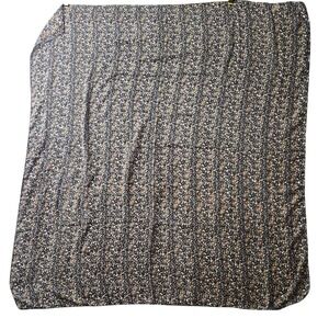 Olympic Vintage Square Scarf Black Tan White Floral Print Large 35x35 Polyester